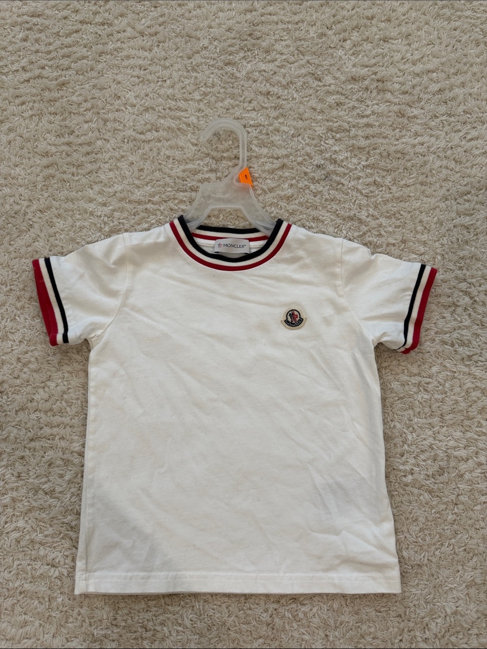 Moncler Kids White Tee with Red & Navy Trim